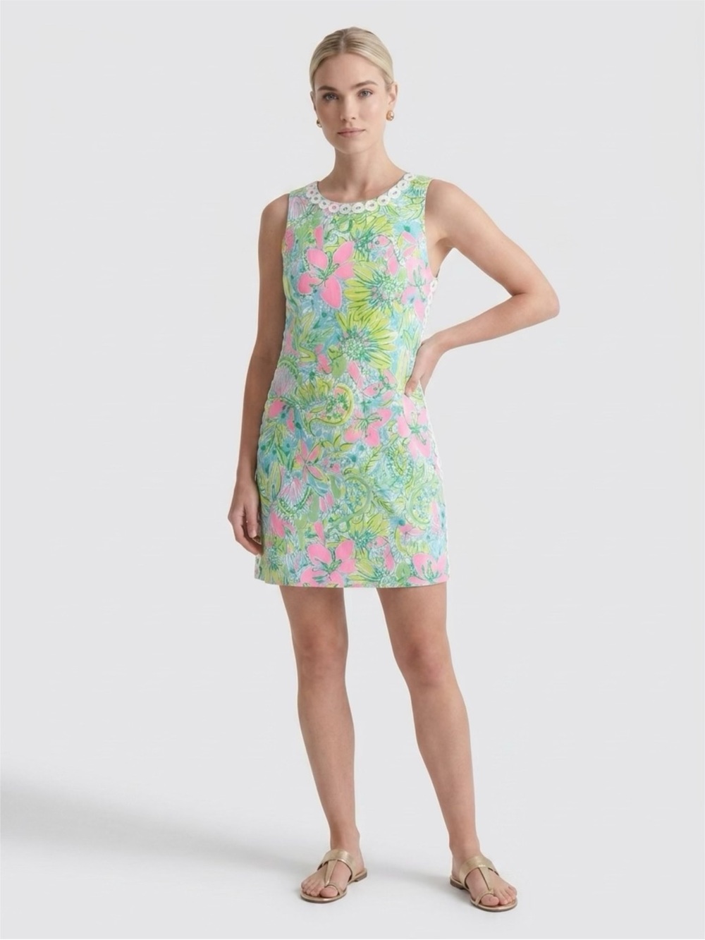Lilly Pulitzer Mila Coconut Jungle Floral Lace Trim Shift Dress Sz 10 - Picture 4 of 16